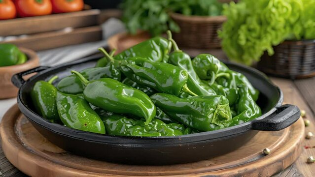 Transport yourself to the streets of Spain with these irresistible Pimientos de Padron cooked to perfection and served as a traditional tapa dish. The slight kick from the