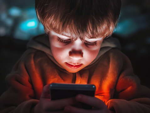 Jeune enfant seul qui joue sur un smartphone
