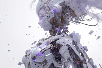 Fototapeta premium cyborg girl in anime style goddess with glowing eyes