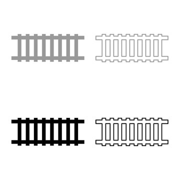 Railway track railroad path rail train subway metro tram transportation concept set icon grey black color vector illustration image solid fill outline contour line thin flat style