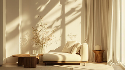 日差しを受ける、白を基調としたナチュラルなインテリア