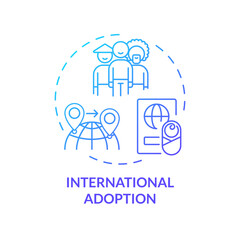 International adoption blue gradient concept icon. Adopt newborn from foreign country. Multicultural family. Round shape line illustration. Abstract idea. Graphic design. Easy to use