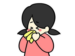 鼻をかむ女の子のデフォルメイラスト素材
