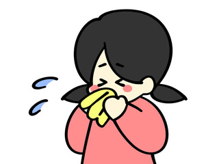 鼻をかむ女の子のデフォルメイラスト素材