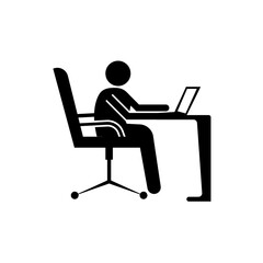 Fototapeta na wymiar Pictogram Businessman Working on Computer. Vector illustration