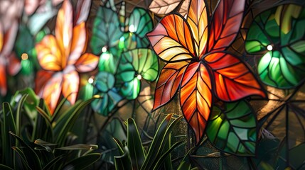 Fototapeta na wymiar fractal flower Stained Glass Window Design