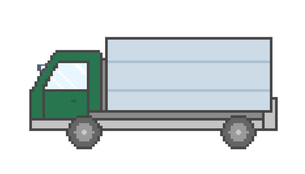 Illustration of a green truck in pixel art