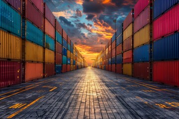 Colorful Containers Along a Long Walkway