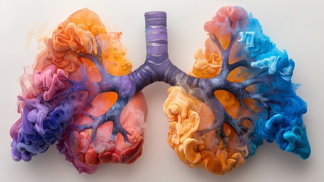Educational illustration of human respiratory health, depicting the anatomy of lungs and their function in vibrant colors