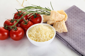 Shredded Italian hard parmesan cheese