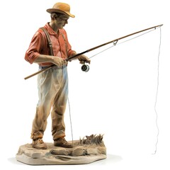 Man with fishing rod isolated on white background Generative Ai  - 746341748