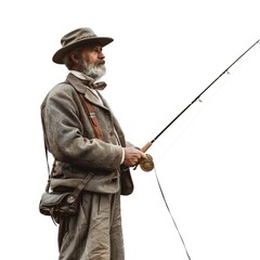 Man with fishing rod isolated on white background Generative Ai  - 746341782