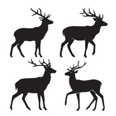 Naklejka premium Deer silhouettes , roe deer silhouettes, deer head silhouettes, vector collection