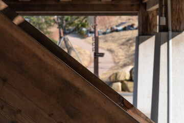Fototapeta na wymiar the wooden staircases of the pavilion