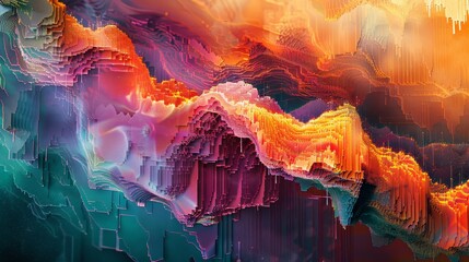 Explore the depths of abstract digital landscapes, where pixels and code merge into art