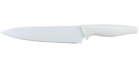 White chef's knife isolated on a transparent background.