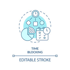Time blocking soft blue concept icon. Workflow management. Round shape line illustration. Abstract idea. Graphic design. Easy to use in infographic, promotional material, article, blog post