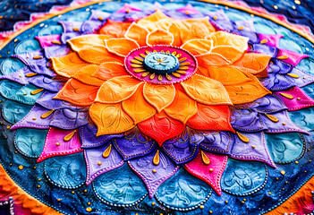 Vibrant Textured 3D Mandala with Beadwork.