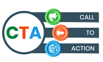 CTA - Call To Action acronym. business concept background. vector illustration concept with keywords and icons. lettering illustration with icons for web banner, flyer, landing page