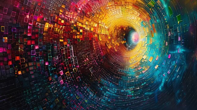 Illustrate the fusion of art and technology, where binary code creates a masterpiece of digital aesthetics