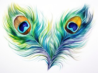 Obraz premium Watercolor Peacock Feather Isolated, Aquarelle Plumage, Creative Watercolor Exotic Feather Texture