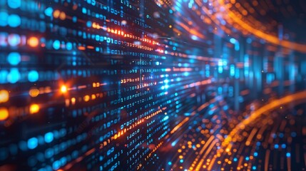 Fototapeta premium Showcase the dynamic rhythm of technology through a vivid display of binary code, symbolizing endless innovation