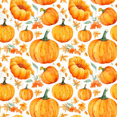 Watercolor Squash Seamless Pattern, Aquarelle Pumpkin, Creative Watercolor Gourd Tile