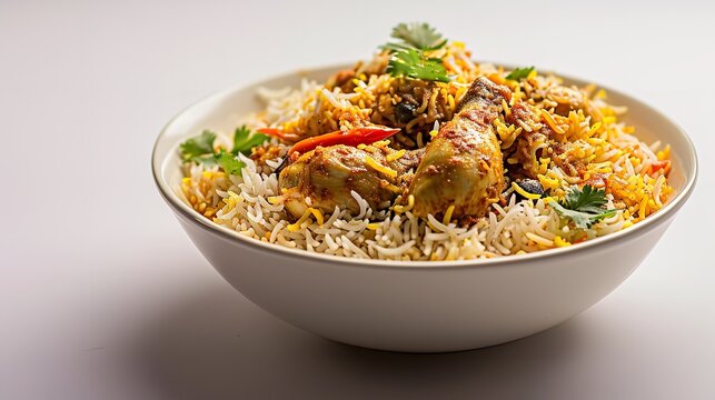 Isolated Delicious Spicy Chicken Biryani in White Background
