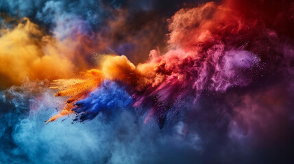 Obraz na płótnie Canvas A Burst of Colors: Holi Powder Flying in the Air