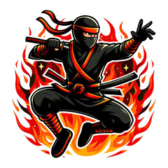 Fototapeta na wymiar Black ninja With fire Art Illustration PNG