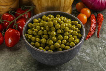 Sweet canned young green peas