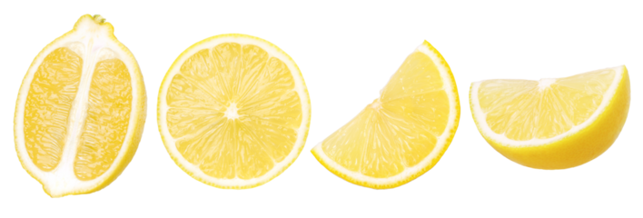 slice lemon fruit and half isolated, Fresh and Juicy Lemon, transparent PNG, PNG format