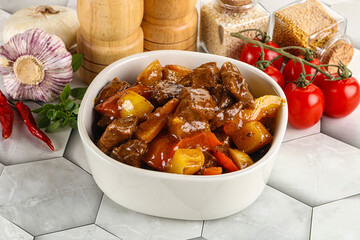 Homemade beef hungarian goulash with potato