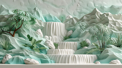Paper art and waterfalls.