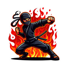 Black ninja With fire Art Illustration PNG