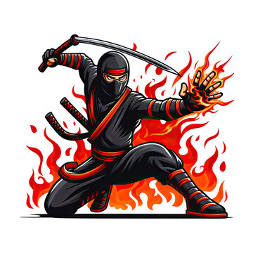 Black ninja With fire Art Illustration PNG
