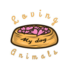 vector of a dog food container in the shape of a love heart