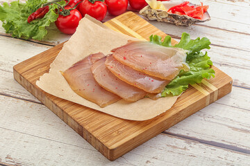 Sliced salted marlin fish carpaccio
