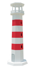 red e white lighthouse low poly 3D
