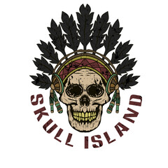 vector skull head wearing an accessory made from animal fur