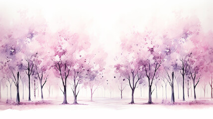 A garden of rose trees, an alley of cherries, a watercolor painting