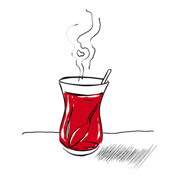 Vector hand drawn illustration of traditional turkish tea in an authentic turkish glass