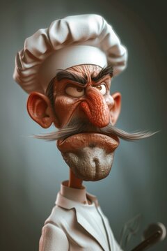 Naklejki Portrait of a rather evil-looking chef. 3d illustration