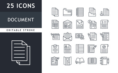 Document icons collection. file, paper, agreement, contract, invoice icons set. vector illustration. editable stroke