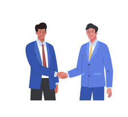 Fototapeta premium Two male character in suits shaking hands. Business concept of concluding contract, partnership, teamwork