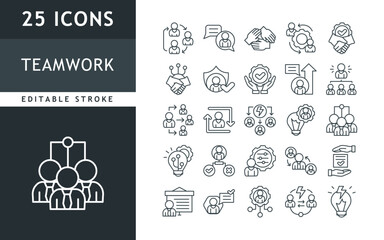 Teamwork icons collection. business, management, group, friendship, collaboration, cooperation icons set. vector illustration. editable stroke