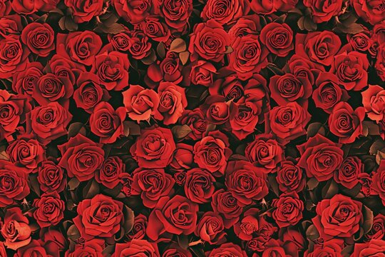Red Roses Top View Seamless Pattern, Lush Roses Endless Tile High-Quality Photo, Copy Space