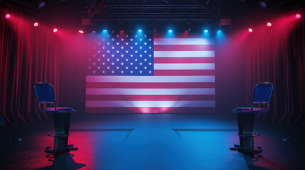 2024 USA presidential elections concept with american flag on background. - obrazy, fototapety, plakaty