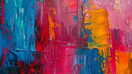 Abstract art background. Oil painting on canvas. Multicolored bright texture. Fragment of artwork. Spots of oil paint. Brushstrokes of paint. Modern art. Contemporary art.