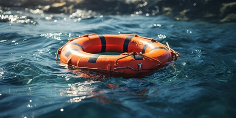 an orange life preserver floating on water